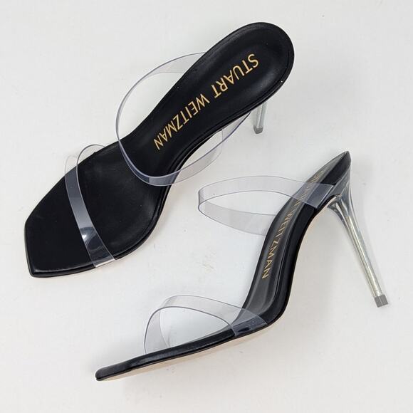 Stuart Weitzman Aleena Lucite PVC Heels Black and Clear Size 7 - Picture 14 of 15